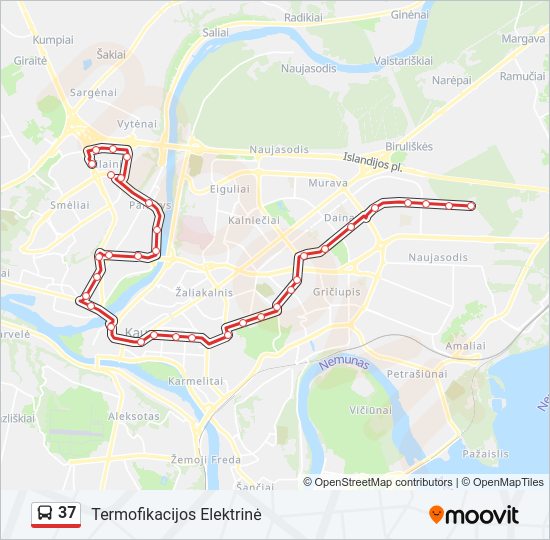 37 autobusas kelionės žemėlapis