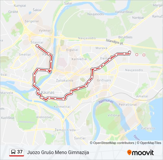 37 autobusas kelionės žemėlapis