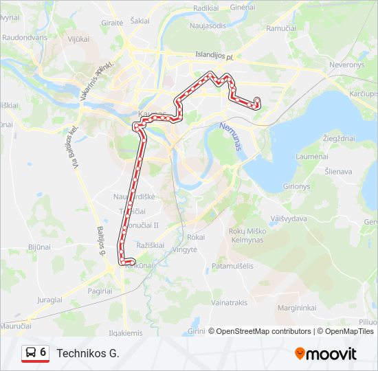 6 autobusas kelionės žemėlapis