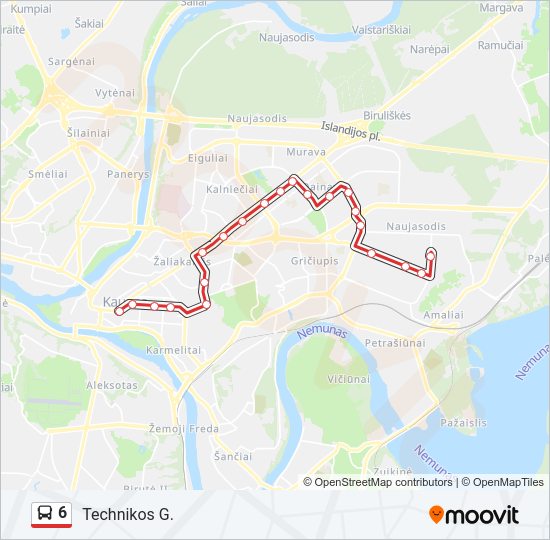 6 autobusas kelionės žemėlapis