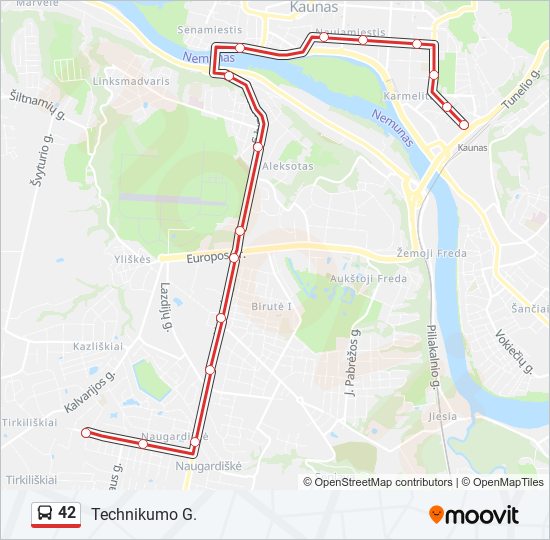 42 autobusas kelionės žemėlapis