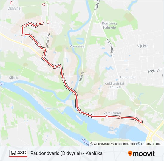 48C autobusas kelionės žemėlapis