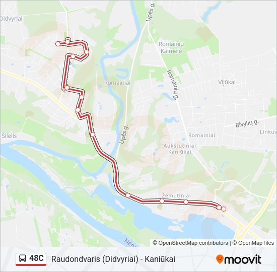 48C autobusas kelionės žemėlapis