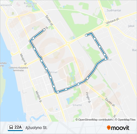 22A autobusas kelionės žemėlapis