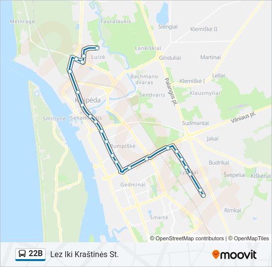 22B autobusas kelionės žemėlapis