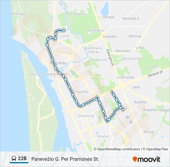 22B autobusas kelionės žemėlapis