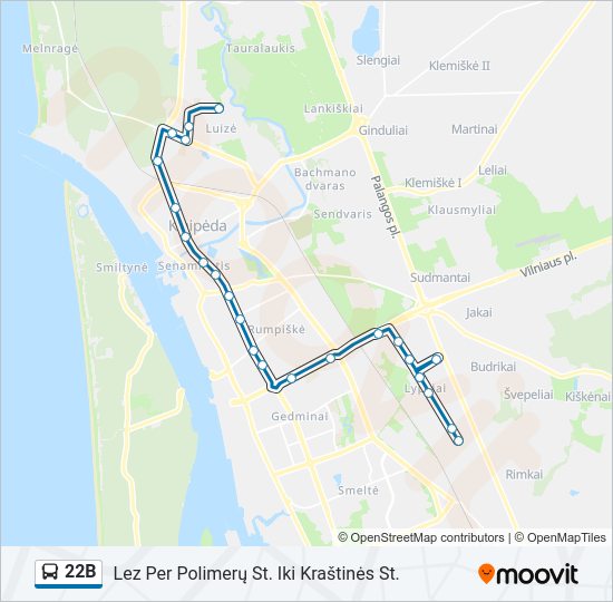 22B autobusas kelionės žemėlapis