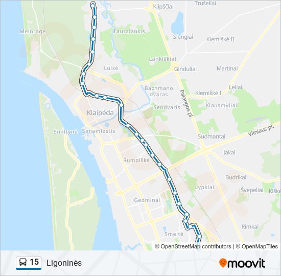 15 autobusas kelionės žemėlapis