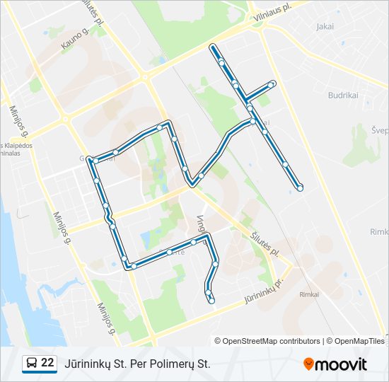22 autobusas kelionės žemėlapis