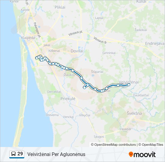 29 autobusas kelionės žemėlapis