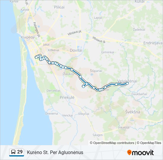 29 autobusas kelionės žemėlapis