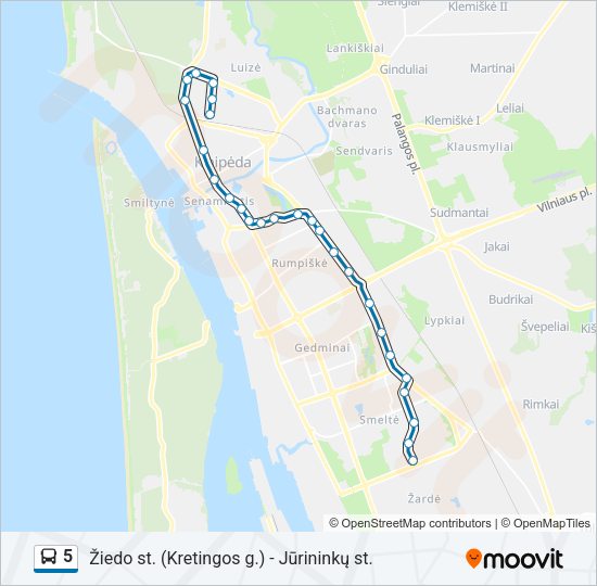 5 autobusas kelionės žemėlapis