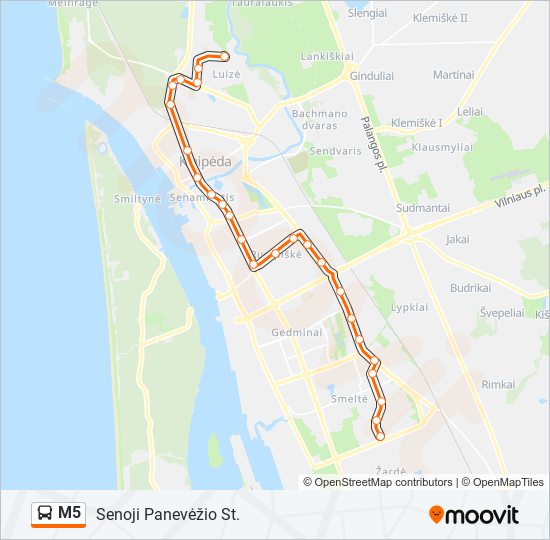 M5 autobusas kelionės žemėlapis