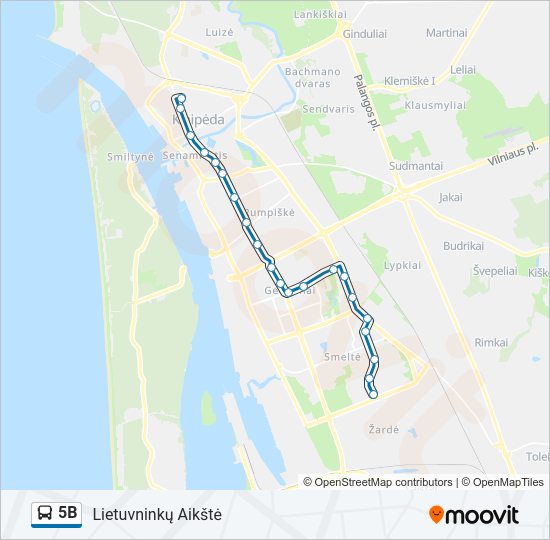 5B autobusas kelionės žemėlapis