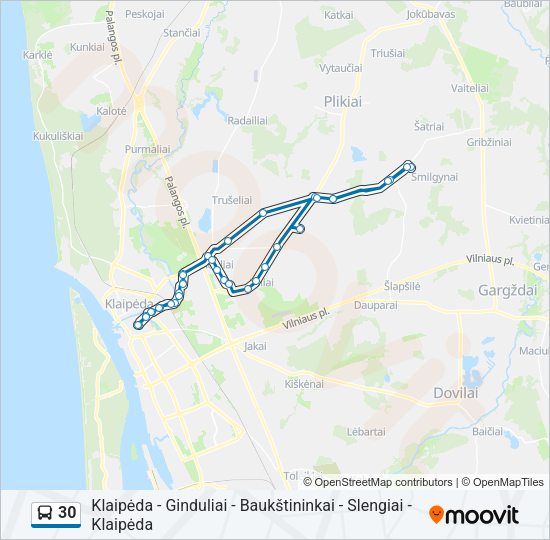 30 autobusas kelionės žemėlapis