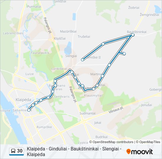 30 autobusas kelionės žemėlapis