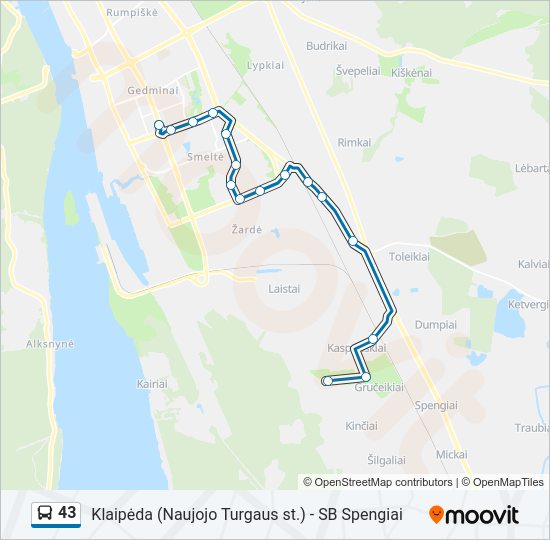 43 autobusas kelionės žemėlapis