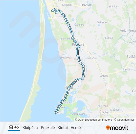 46 autobusas kelionės žemėlapis