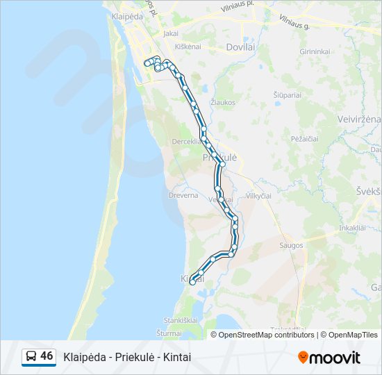 46 autobusas kelionės žemėlapis