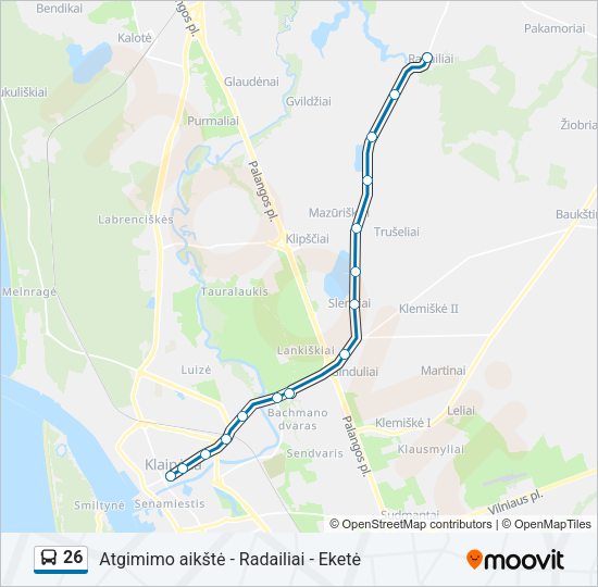 26 autobusas kelionės žemėlapis