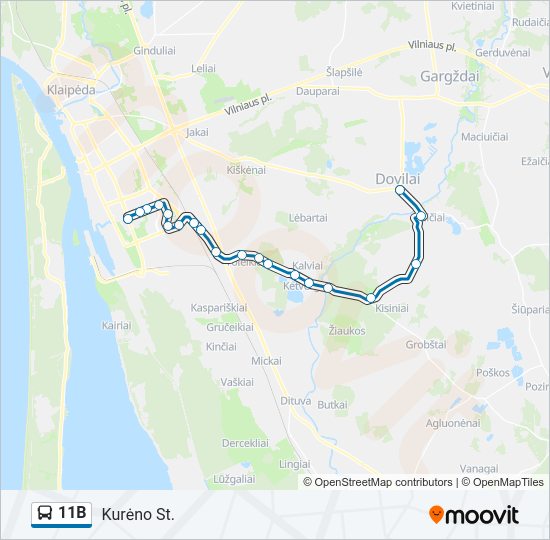 11B autobusas kelionės žemėlapis