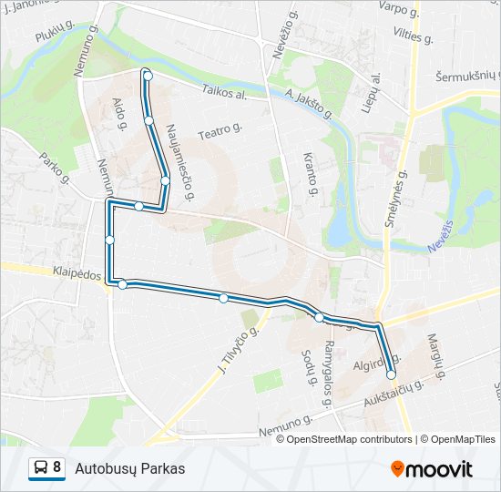 8 autobusas kelionės žemėlapis