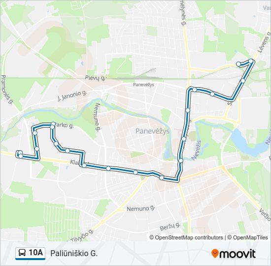 10A autobusas kelionės žemėlapis