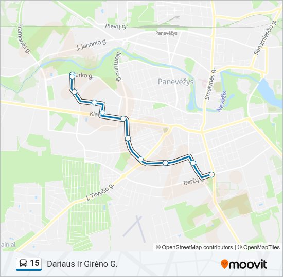 15 autobusas kelionės žemėlapis