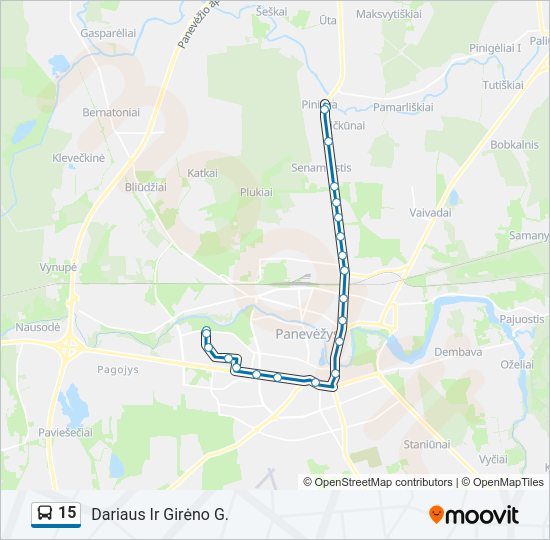 15 autobusas kelionės žemėlapis