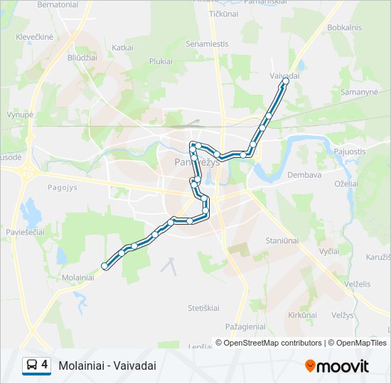 4 autobusas kelionės žemėlapis