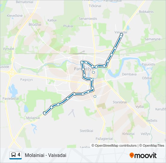 4 autobusas kelionės žemėlapis