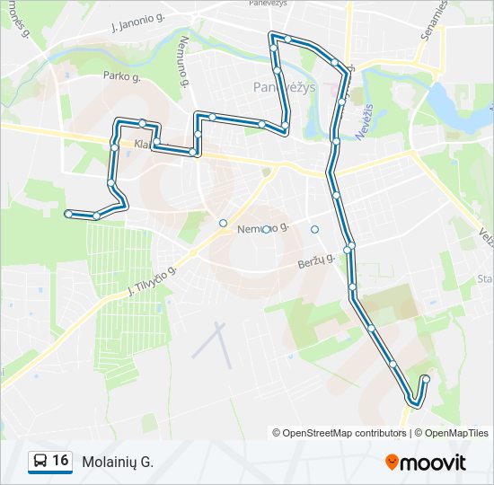 16 autobusas kelionės žemėlapis
