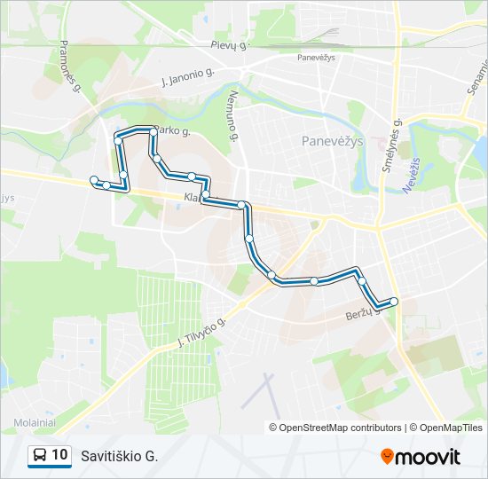 10 autobusas kelionės žemėlapis