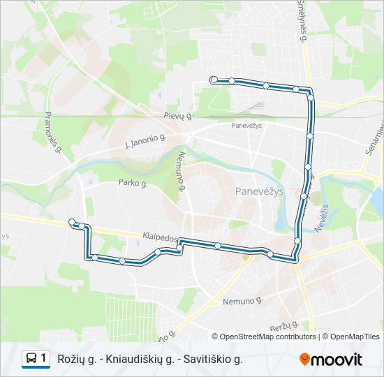 1 autobusas kelionės žemėlapis