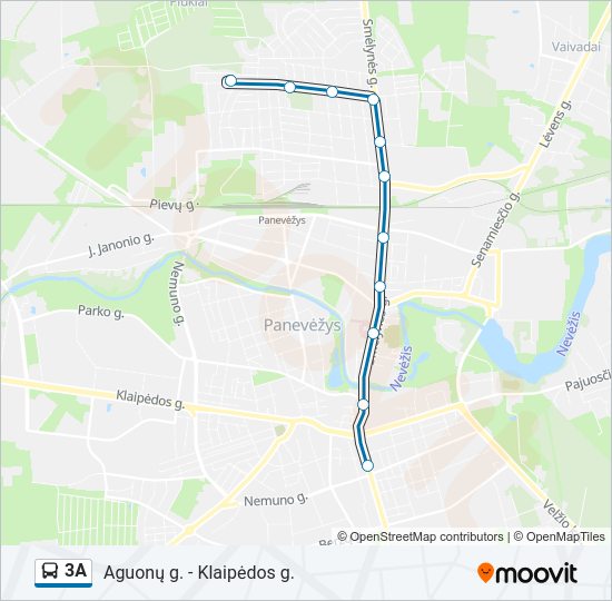 3A autobusas kelionės žemėlapis
