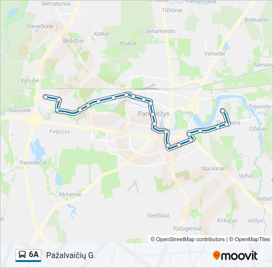 6A autobusas kelionės žemėlapis