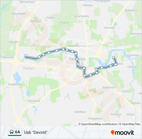 6A autobusas kelionės žemėlapis