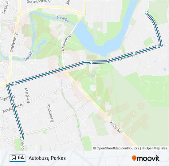 6A autobusas kelionės žemėlapis