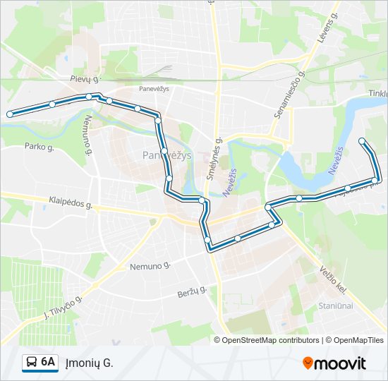 6A autobusas kelionės žemėlapis
