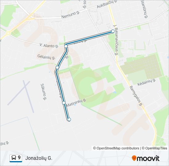 9 autobusas kelionės žemėlapis