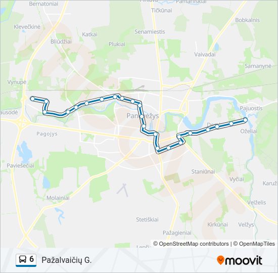 6 autobusas kelionės žemėlapis