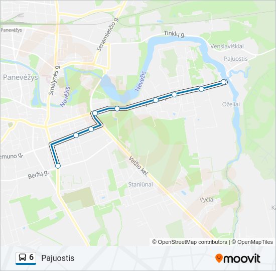 6 autobusas kelionės žemėlapis