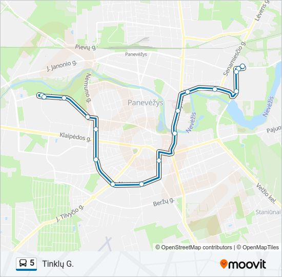 5 autobusas kelionės žemėlapis