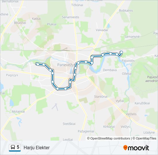 5 autobusas kelionės žemėlapis