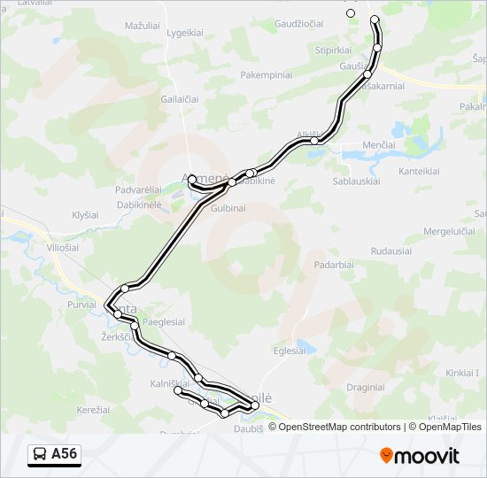 A56 autobusas kelionės žemėlapis