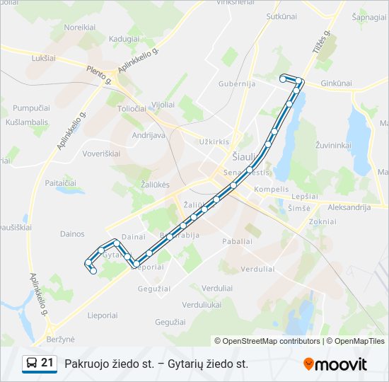 21 autobusas kelionės žemėlapis