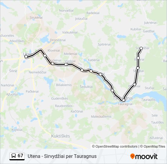 67 autobusas kelionės žemėlapis