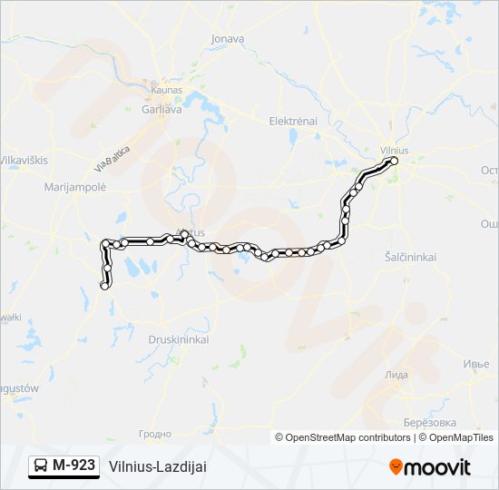 M-923 autobusas kelionės žemėlapis