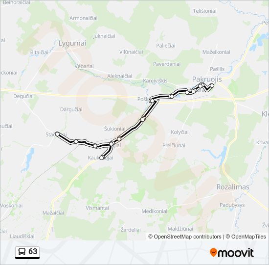 63 autobusas kelionės žemėlapis