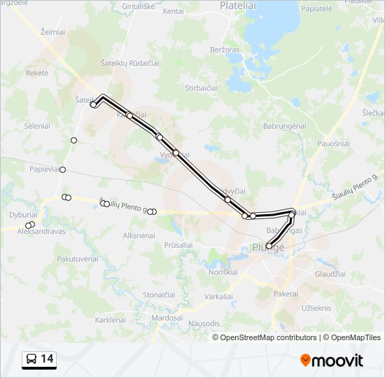 14 autobusas kelionės žemėlapis
